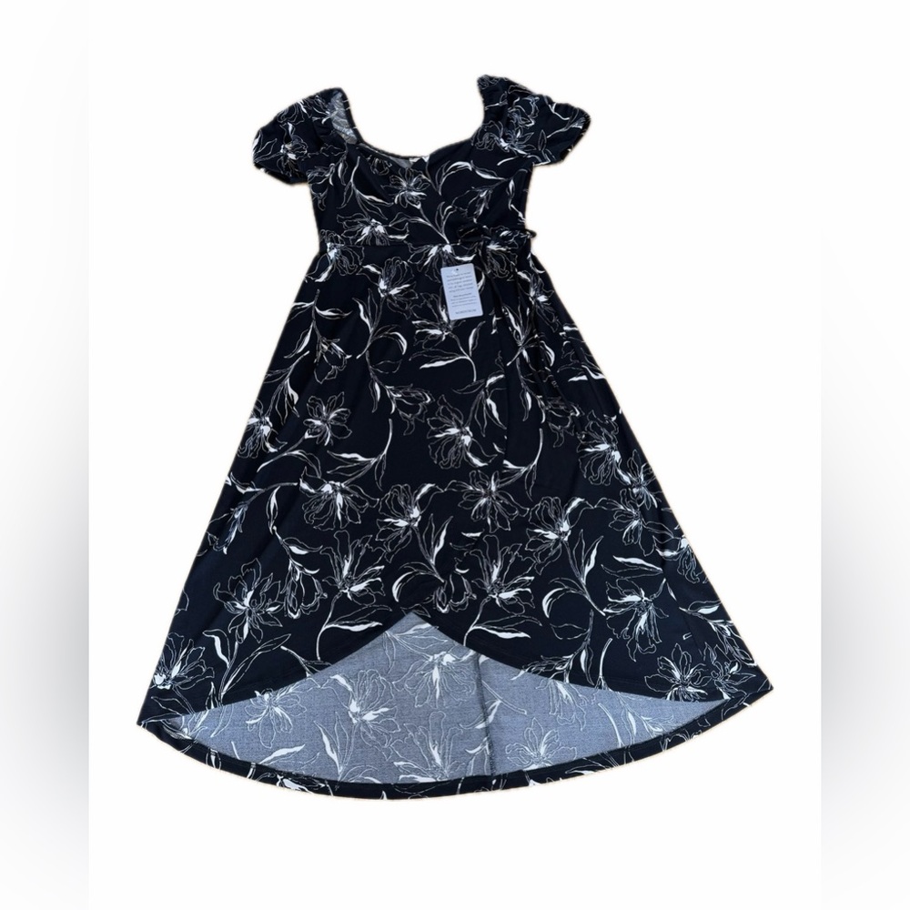 Lush Women’s Dress Hi-low Faux Wrap Black & White Floral Size Small New
